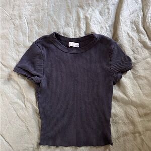 Urban Outfitters Black Ribbed Short Sleeve Baby Tee